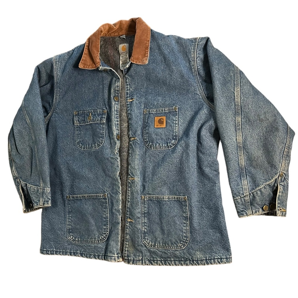 Carhartt Vintage USA Denim fleece Lined Heavyweight Work Coat Men's XL C59 DST